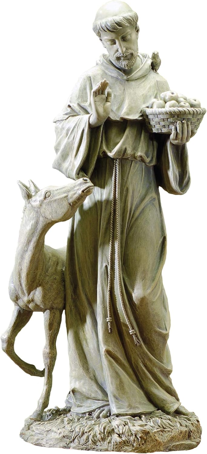 81B11-ibtDL._AC_SL1500_.jpg Joseph's Studio by Roman 25.5-Inch St. Francis with Horse Statue – Patron Saint of Animals, Religious Outdoor Garden Decor, Catholic Yard Figurine - Image 1