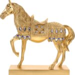 Gold-Plated Standing Horse Figurine Resin Sculpture for Modern Home Decor Vivid and Horse Statue Ornament for Living Office Bookshelf Display Creative Warm Accent