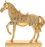 Gold-Plated Standing Horse Figurine Resin Sculpture for Modern Home Decor Vivid and Horse Statue Ornament for Living Office Bookshelf Display Creative Warm Accent